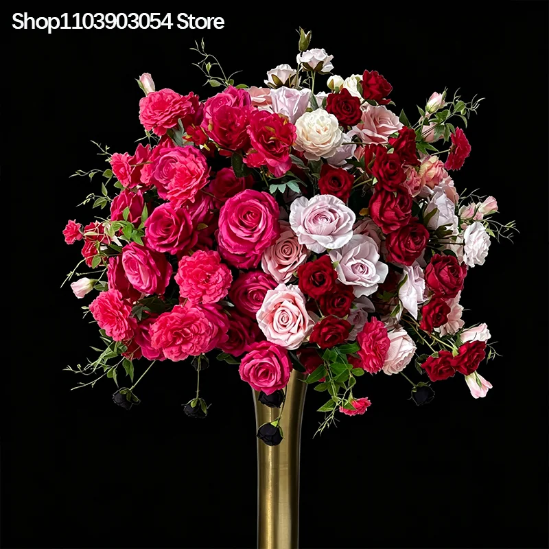 80-30cm Luxuriöser Künstlicher Blumenball aus Roten Rosen und Pfingstrosen für Hochzeitstischdekoration, Blumenhintergrund, Eventdekoration, Bühnendekoration – Detail 1