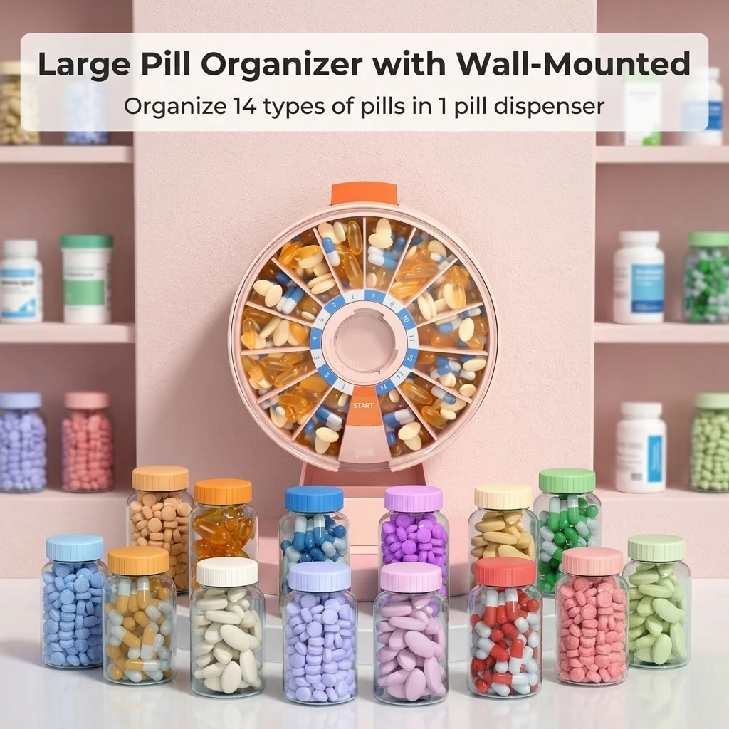 

Wall Mountable & Freestanding Large Weekly Pill Organizer 7/14 Day AM PM Dispenser, Spacious Compartments to Daily Medication