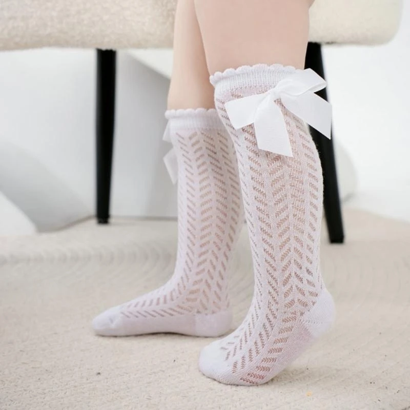 Princess Knee Length Socks for Baby Girls Hollow Out Mesh Socks for Infant J0MF