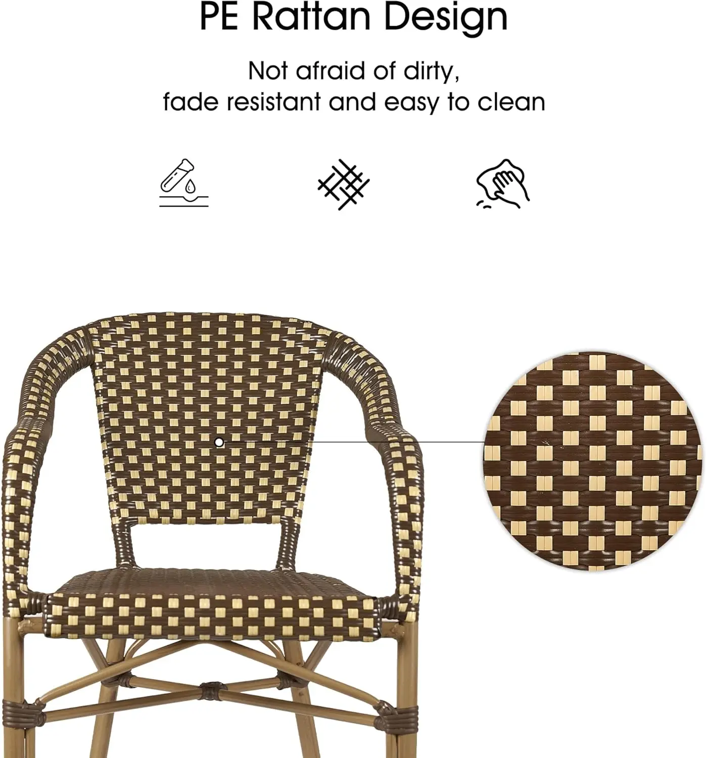 طقم كراسي بيسترو مكون من قطعتين - كراسي بذراعين من الخيزران (طباعة من الخيزران، قهوة) #5