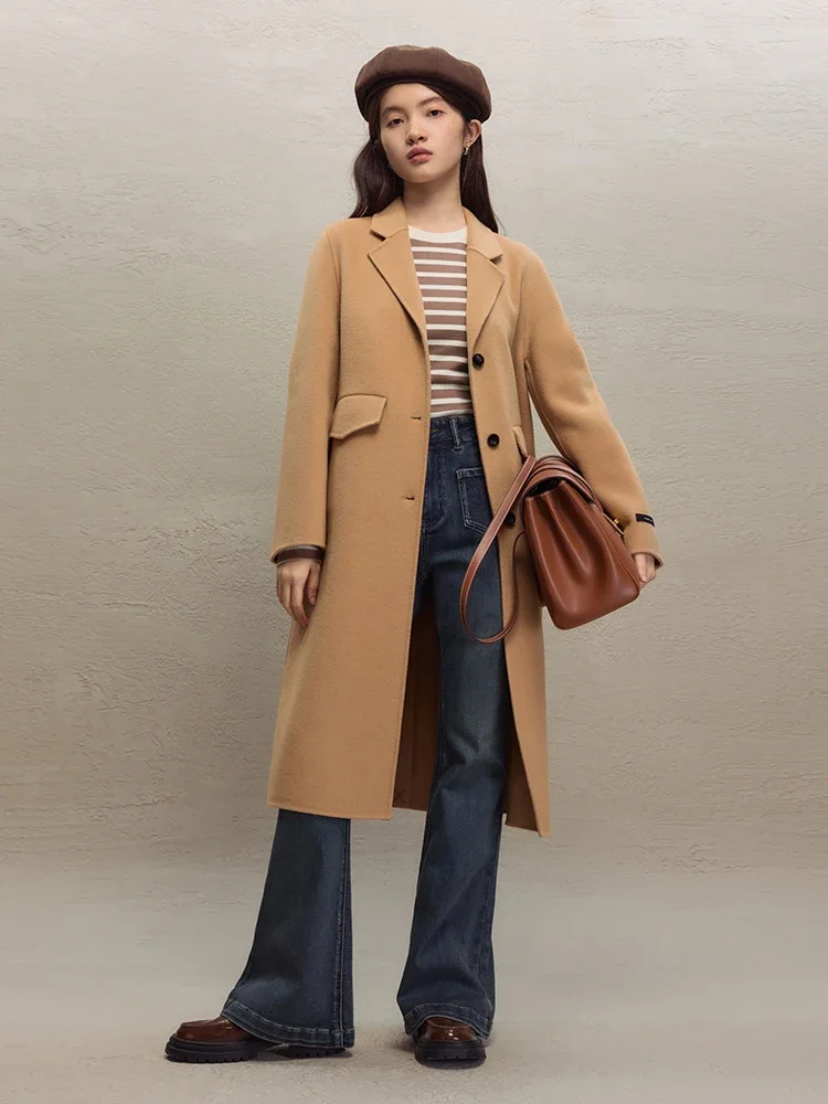 ZIQIAO Classic Suit Double-sided 100% Woolen Coat for Women Winter 2023 New Commuter High-end Mid-length Woolen Coat for Female