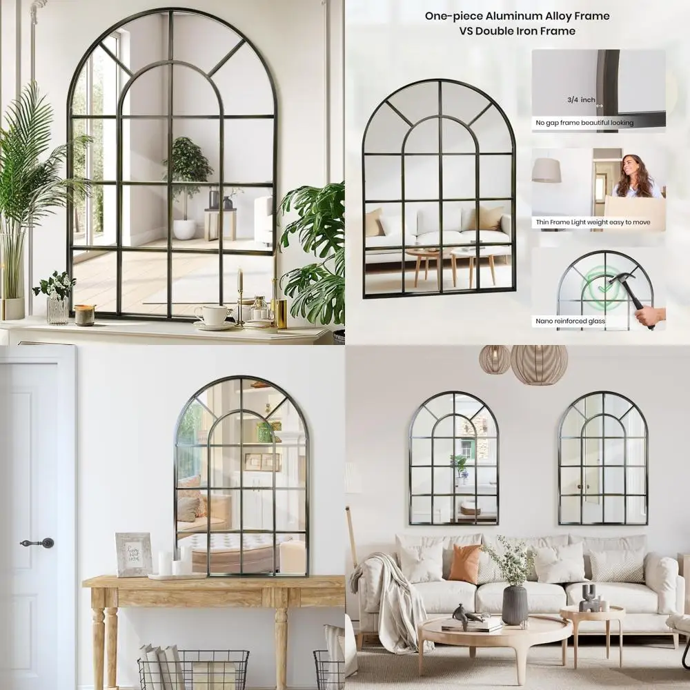 Miroir mural arqué en bronze 30x40 - Miroir d'art suspendu incliné décoratif de style ferme