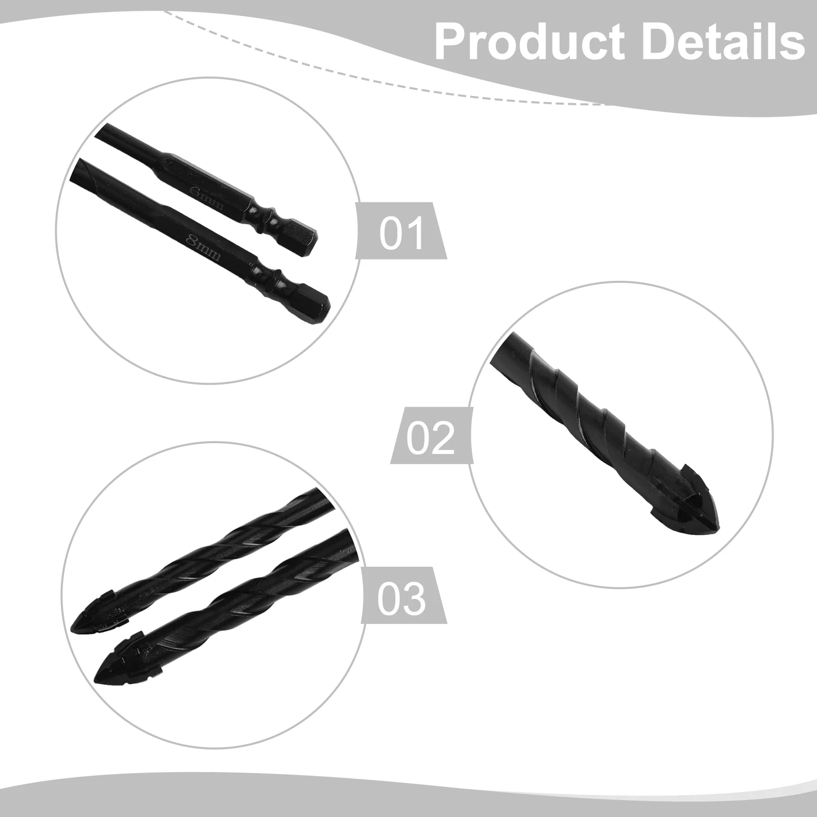 Precision Eccentric Drill Bits Set of 5 Tools for Creating Holes in Glass Tiles with Spiral Shape to Minimize Vibration