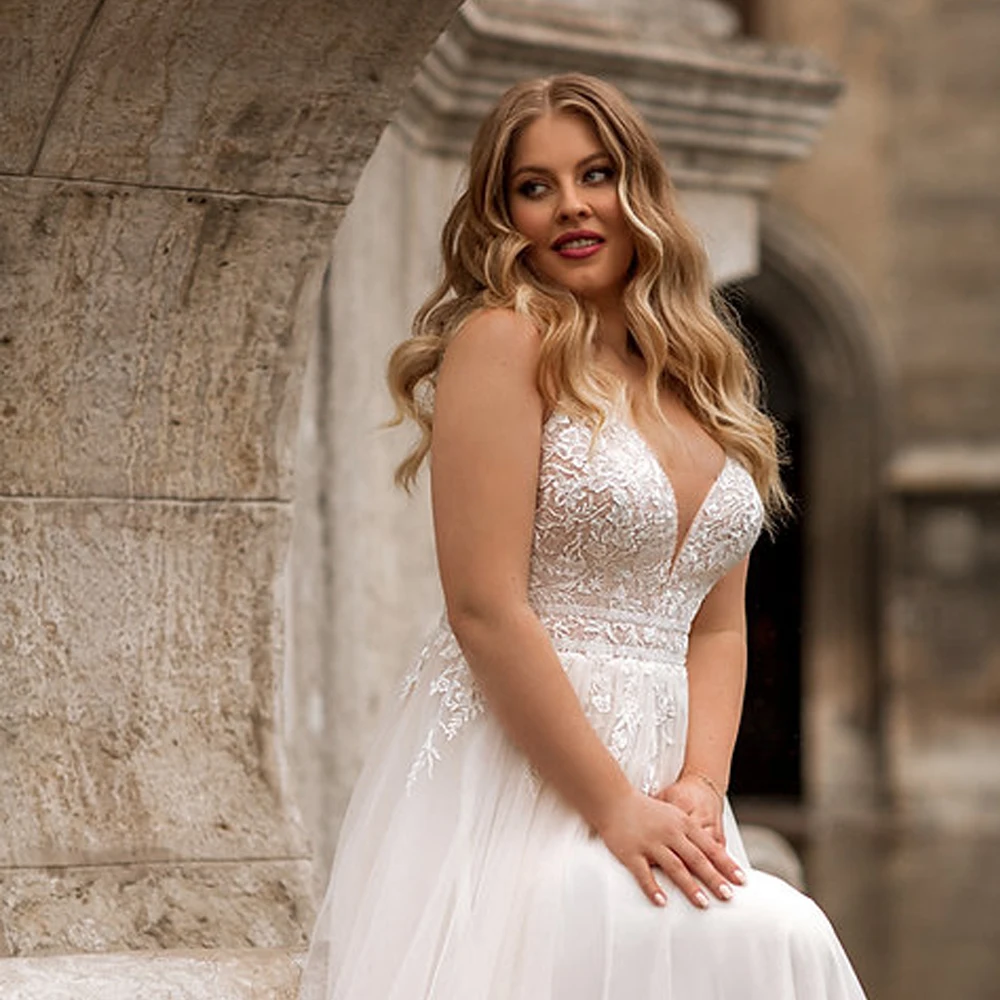 Charmante robe De mariée surdimensionnée, grande taille, bretelles Spaghetti, sans manches, boutons au dos, Train Court, nouvelle collection