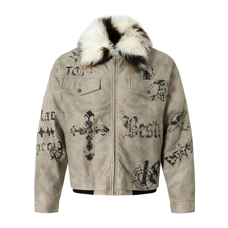 

Oversized Winter Warm Casual Parka Coats Harakuju Fur Collar Thicken Thermal Outwear Jackets For Male