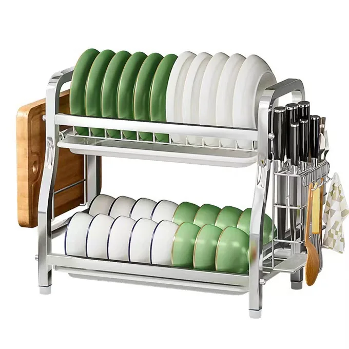 

Kitchen dish rack drain multi-functional multi-layer countertop floor with knife chopstick cartridge cutting board plate rack