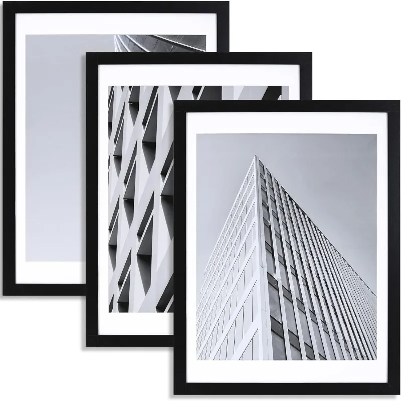 

18x24 Poster Frame Black 3 Pack, Display Pictures 16x20 with Mat or 18x24 Photos without Mat Set of 3, Include