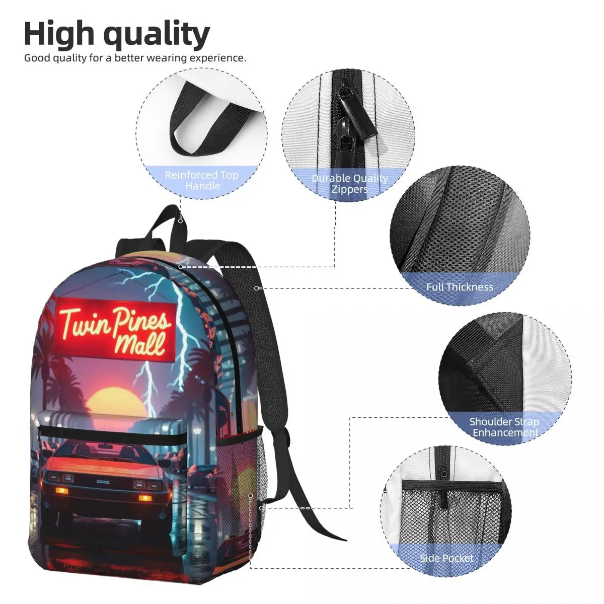 DeLorean Time Machine Back To The Future Backpack Boys Girls BookBag Children School Bag Laptop Shoulder Bags for Men Women
