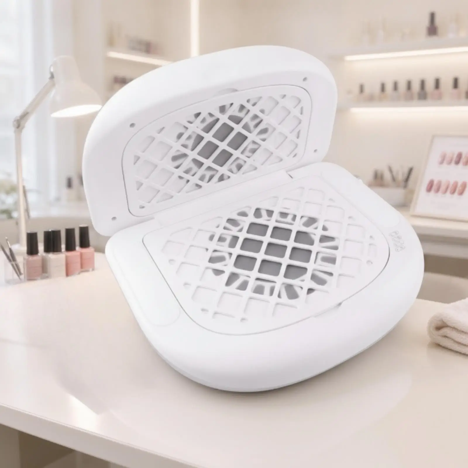 White Foldable Nail Dust Suction Machine Tabletop ABS with Adjustable Power for Home Nail Desk