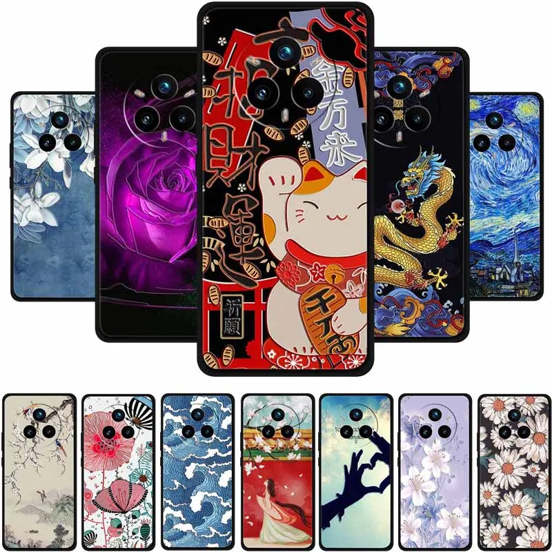 3D Emboss Phone Case For Realme 14 Pro Plus Coque Funda Black Silicone Soft Back Cover Case For Realme 14 Pro Plus Case Shell