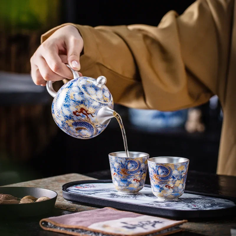 Colorful Designer Kung Fu Xianglong Tea Set, Household High-end Teapot Gift Box, Business Companion Tea Tool Gift Multicolor Cup