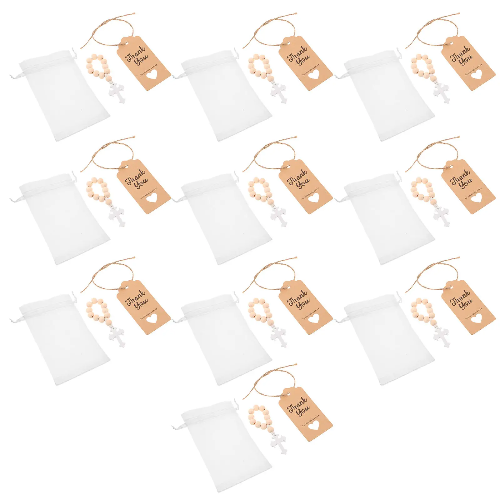 10 Sets de Rosarios de Madera con Cuentas, Recuerdos para Bautizos, Set de Cuentas de Oración Católicas, Incluye Tarjetas y Bolsas de Gasa, Primera Comunión