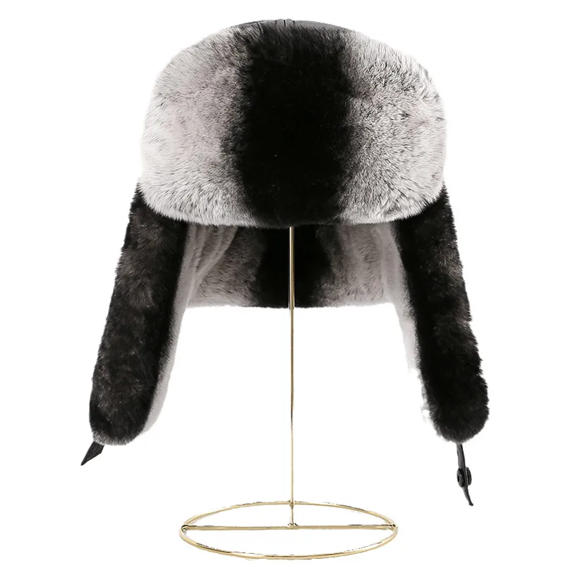 

Fashion Women Men Unisex Winter Bomber Hats with Real Rex Rabbit fur Earflap Russian Ushanka Trapper Aviator Snow Caps