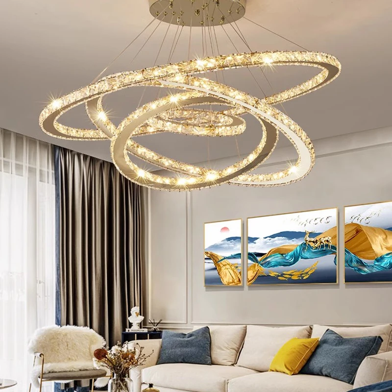 Cristal Lustre Chandeliers  LED Rope chandelier Crystal Lamp For Living Room Lighting Pendant Hanging Ceiling Fixtures