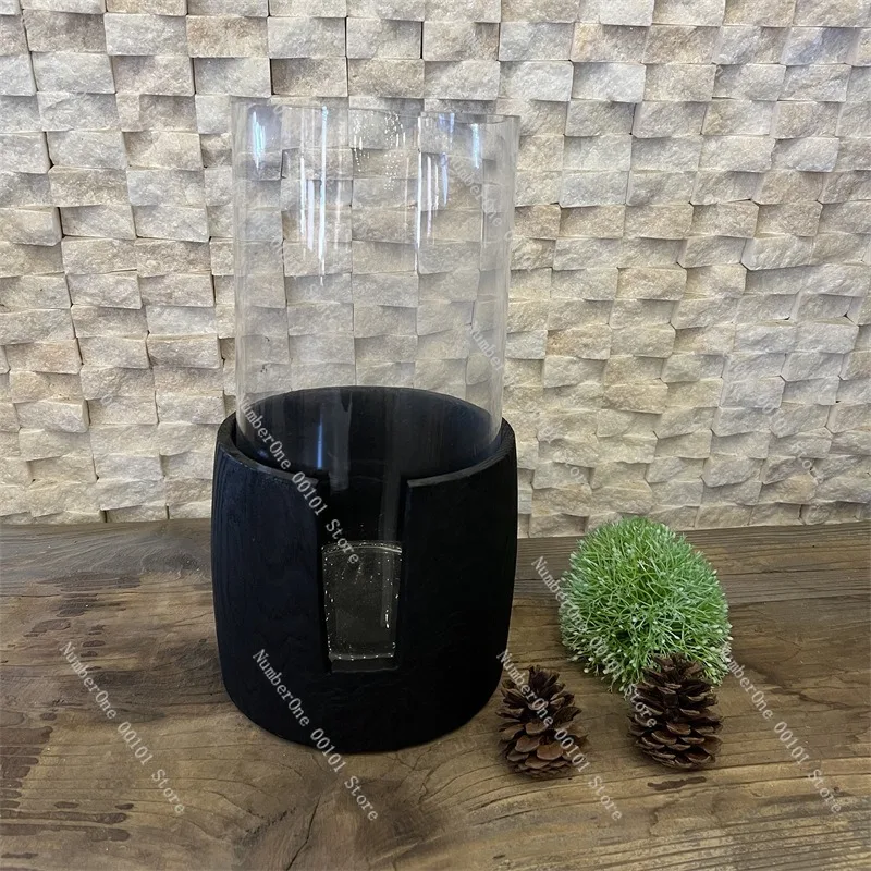 Black Carbonized Wooden Hydroponic Vase Decorative Flower Bucket Fish Tank Desktop Ornament Rustic Craft Planter for Villa Home - view 4