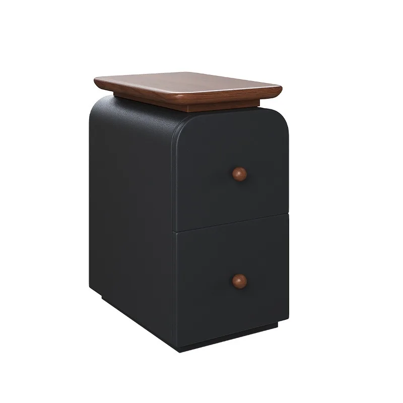 Retro Solid Wood Bedside Cabinet, Ultra Slim No-install Small Side Table for Household Bedroom