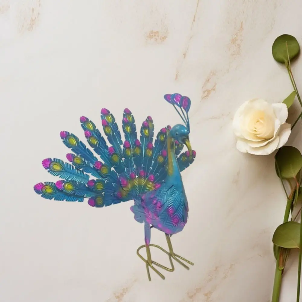 

Iron Art Simulation Peacock Sculpture Cute Crafts Open Screen Peacock Statue Detachable Animal Miniatures Figurine Bonsai