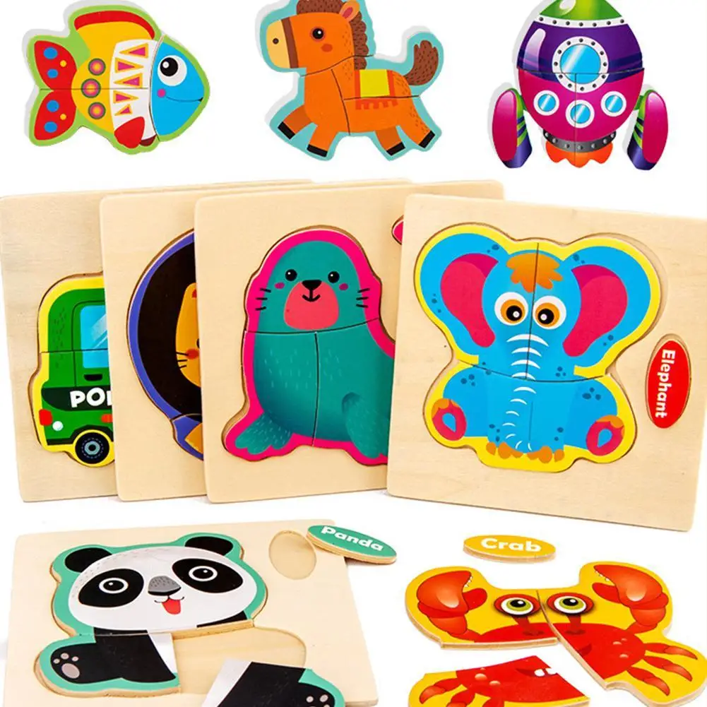 Wooden Jigsaw Puzzle Animal Traffic Themed Puzzle Toys Early Kids Education Learning In Kindergartens