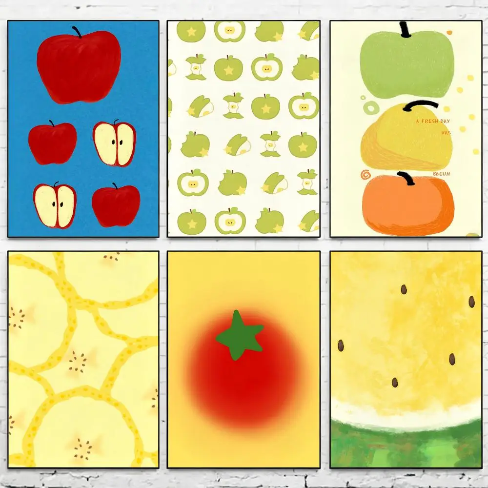 Cute Apple Fruit pear Poster Waterproof HD Modern Peel And Stick Wall Decor Living Room Dorm Garage