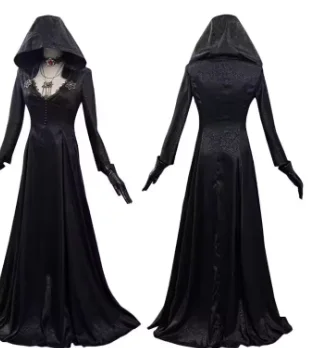 Gothic Vampire Long Dress with Hood Medieval Style Cosplay Costume Women Halloween Party Fancy Outfit Spooky Vampire Dress
