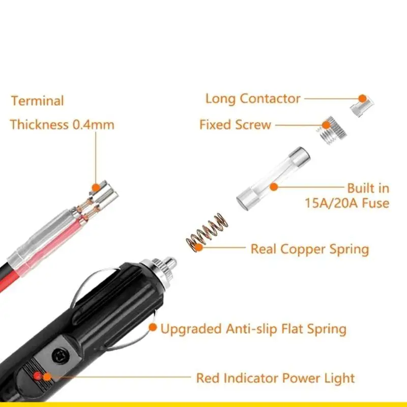 SZCH 16AWG Male to Male Cigarettes Plug Cigarettes Adapter Cord with LED Light, 5.9inch/11.8inch