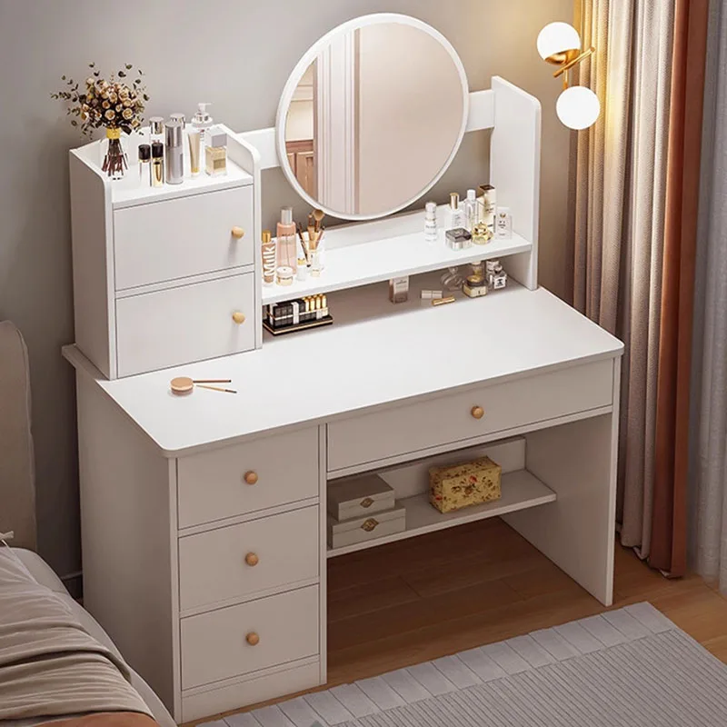 

White Mirror Vanity Table Makeup Bedroom Storage Mobile Luxury Organizer Dressing Table Cosmetics Penteadeira Chinese Furniture