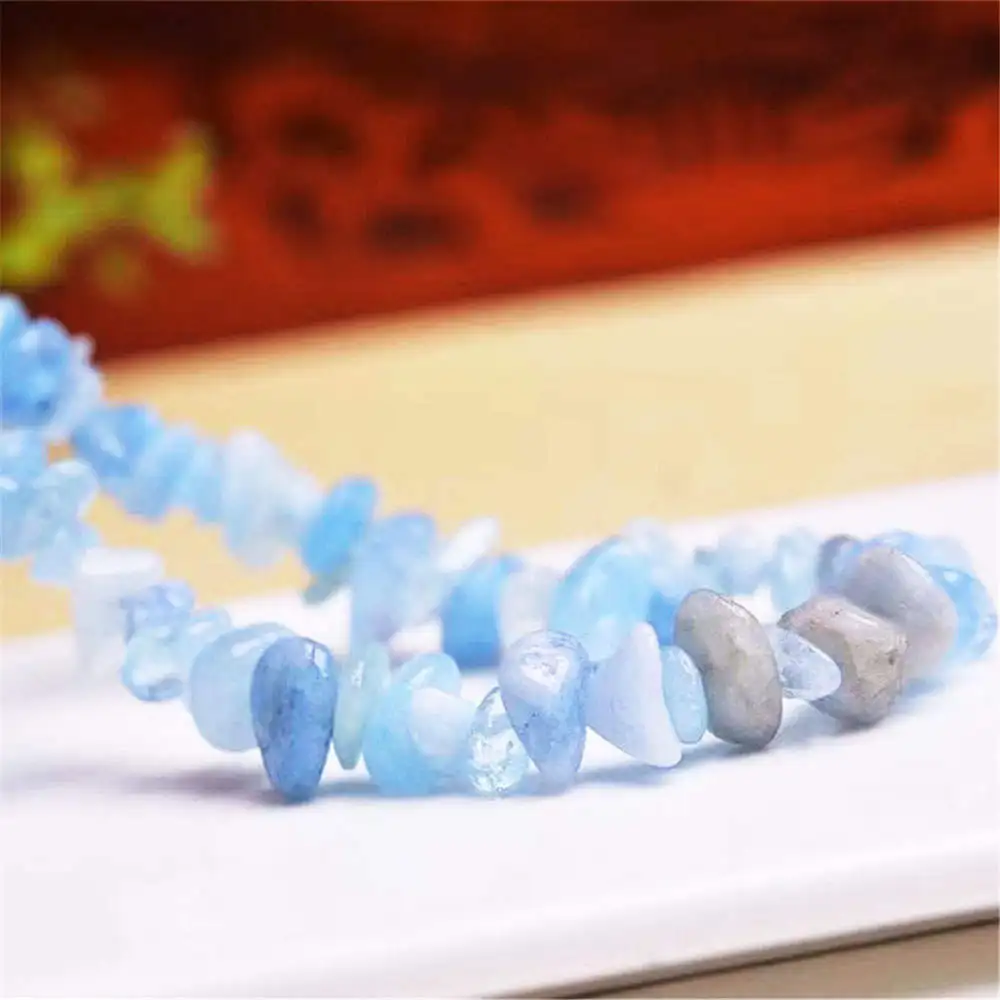 Natural Crystal Gravel Aquamarine Beaded Semi-finished Diy Material Jewelry Braided Collarbone Chain High Quality