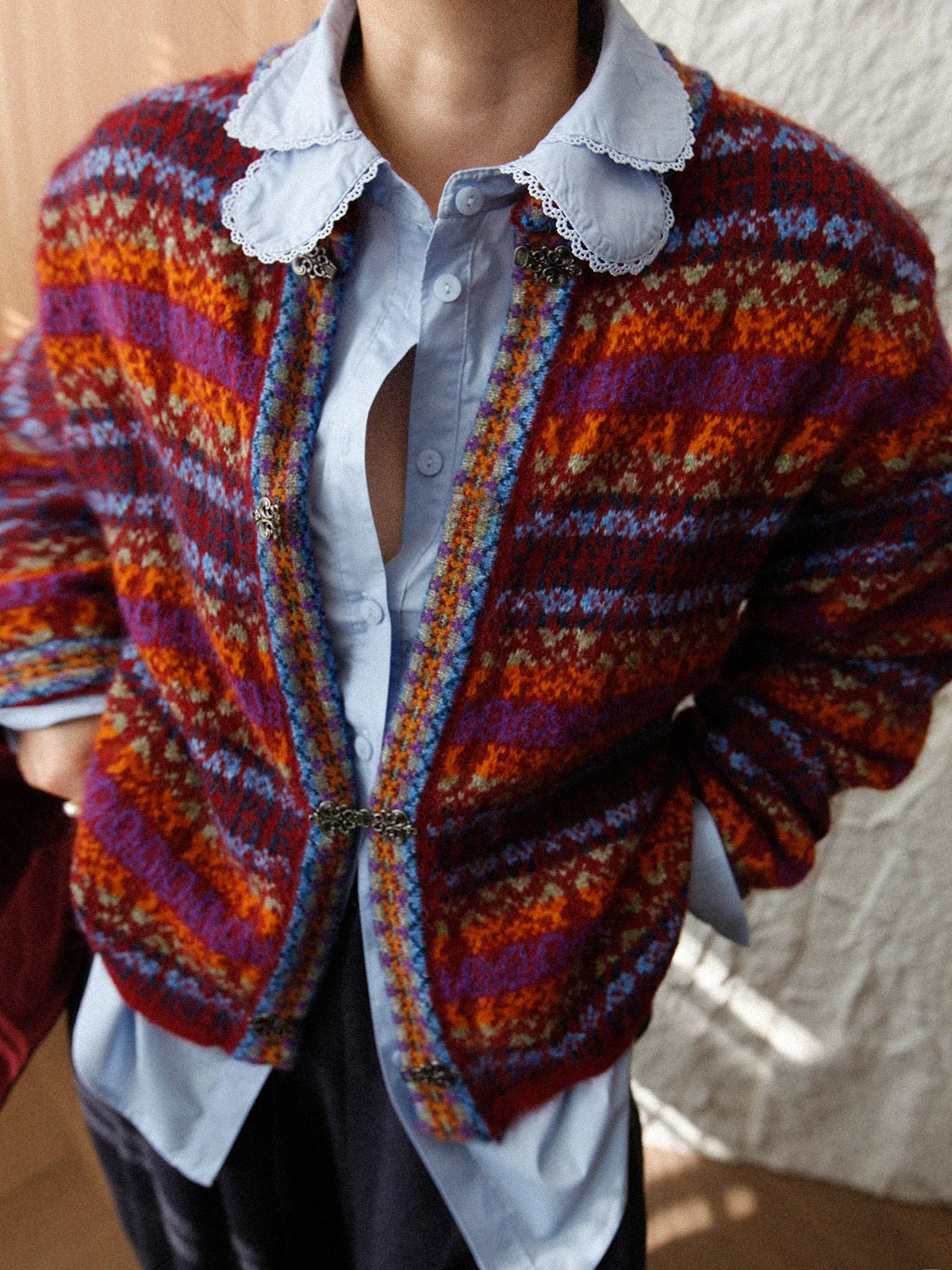 

Ast Editor op Vintage Fair Isle Knitted Open Cardigan Women Heavy Weave Color Blo Striped Sweater Jaet Soft Loose Fit