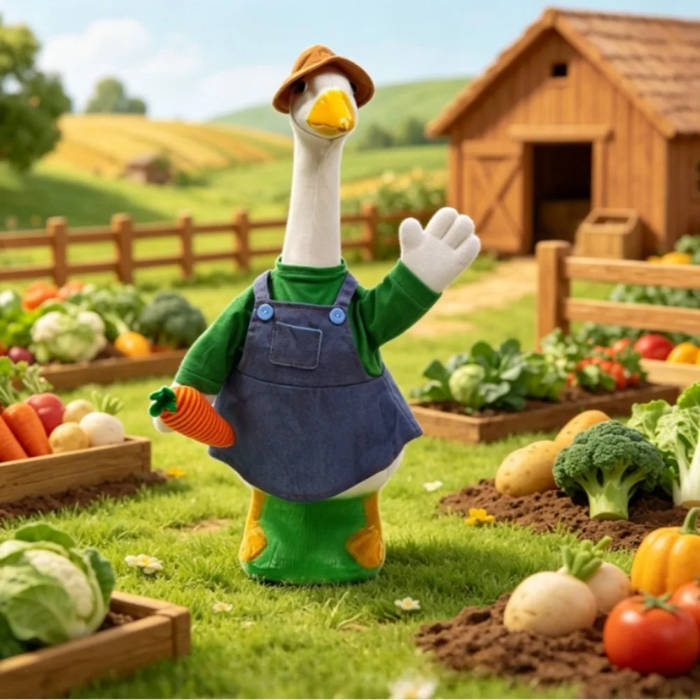 Garden Decor Farmer Duck Statue with Clothes, Cute Duck Figurine Holding Carrot for Yard Patio Home Ornament Exclude Goose