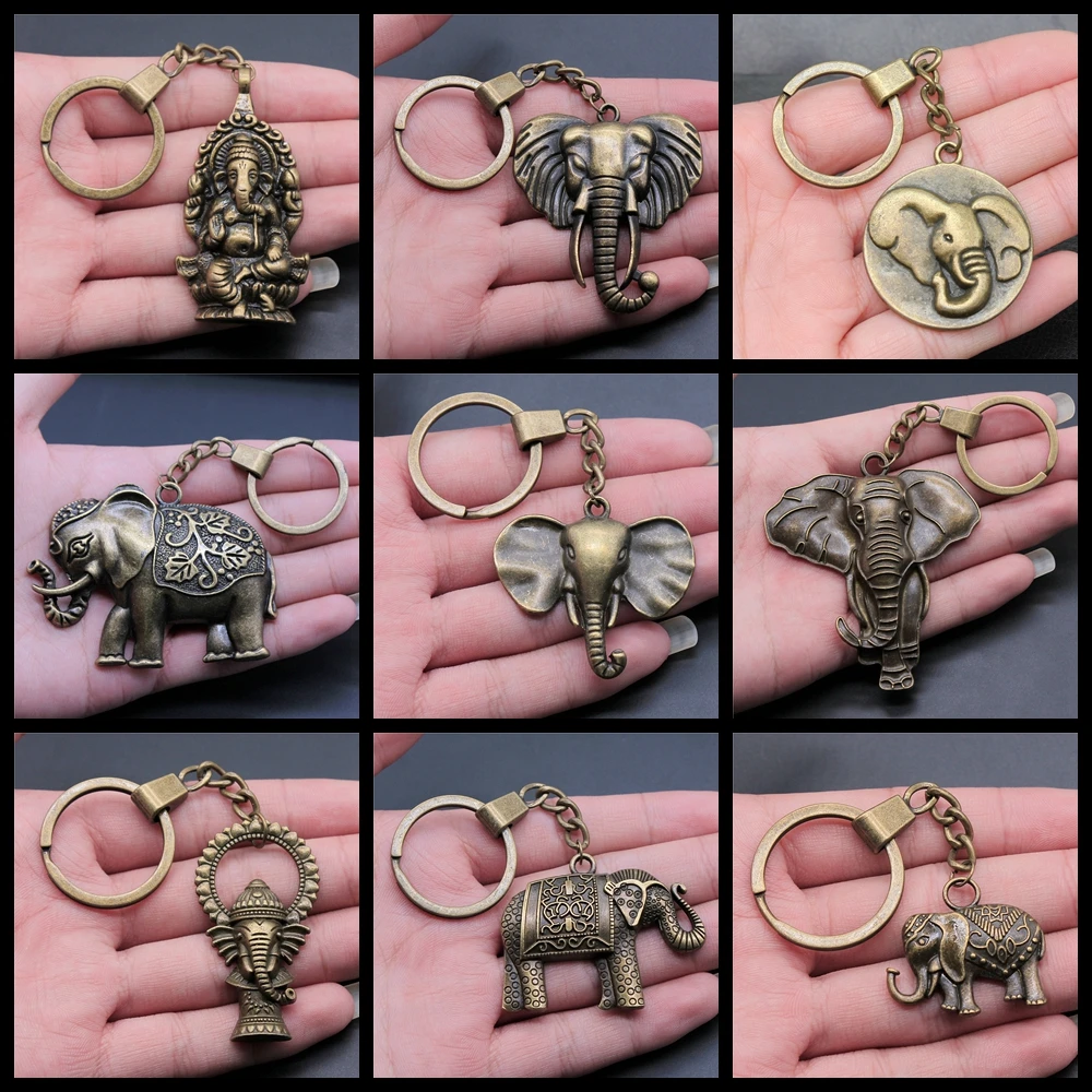 Creative Party Jewelry Accessories Gift Men Keychain Vintage Ganesha Elephant Pendant Souvenirs Gift