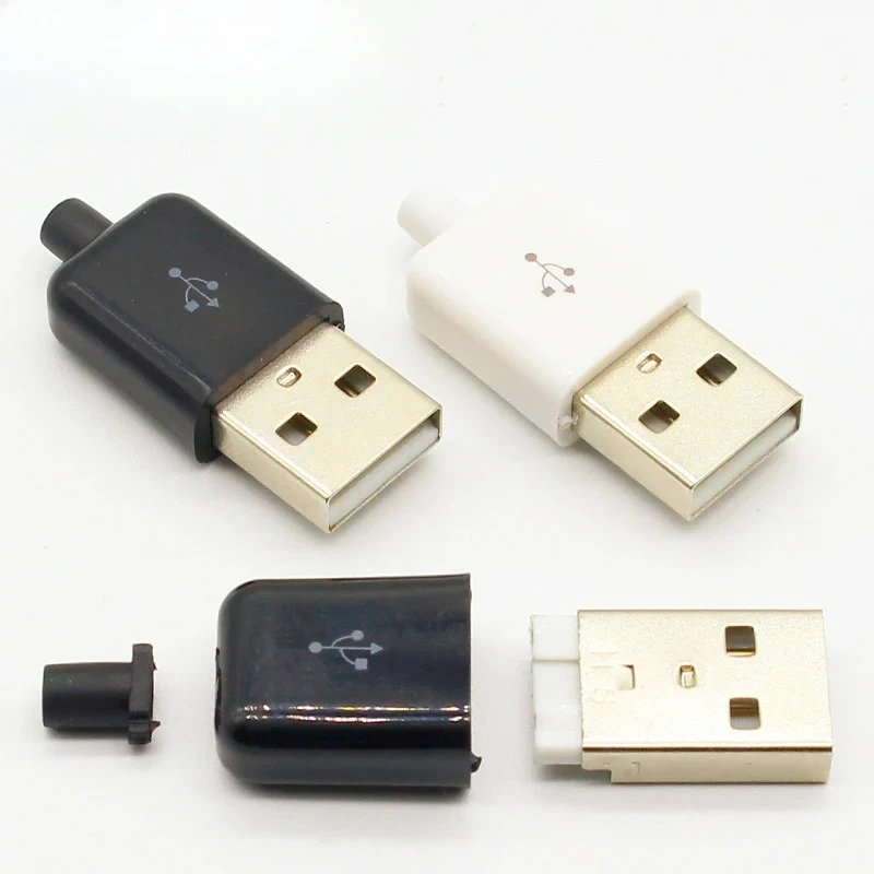 10pcs USB 2.0 A Male Adapter Connector Plug Socket DIY Assembly Kit for Computer Repair Electronics Projects Black/White