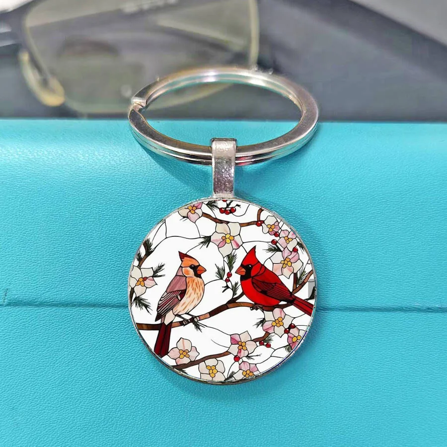 Popular Retro  Fresh Floral Magpie Keyring - Light & Airy Color Palette, Cottagecore Bird Lover Accessory