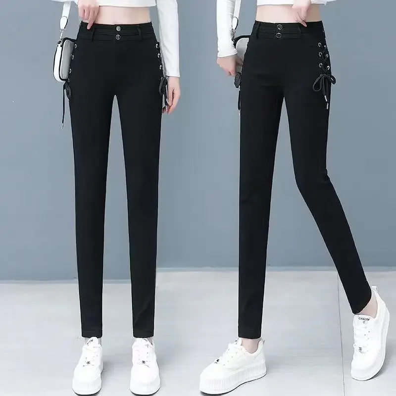 

Skinny High Waist Shot Women's Jeans with Pockets Black Pants for Woman Trousers Slim Fit Harajuku Fashion Free Shipping New In