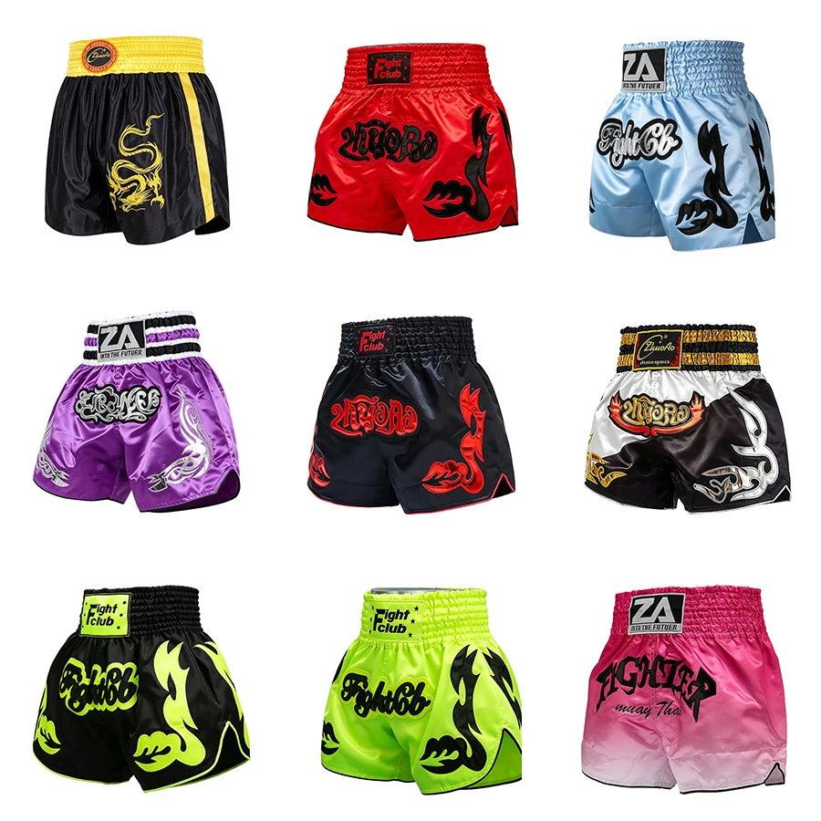 Unisex Muay Thai Kampfshorts Atmungsaktive Satin-Kickbox-Shorts mit Elastischem Bund Boxshorts für MMA Sparring Training Workout