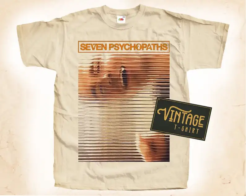 Seven Psychopaths T shirt Tee Natural Vintage Cotton Movie Poster Beige All Sizes