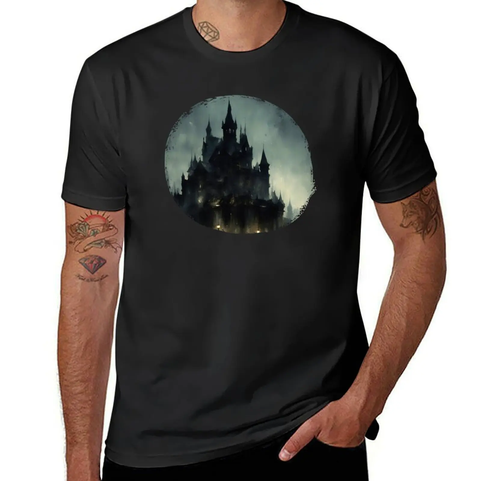 Gothic Fantasy Castle T-Shirt quick drying customs design your own black t shirts for men