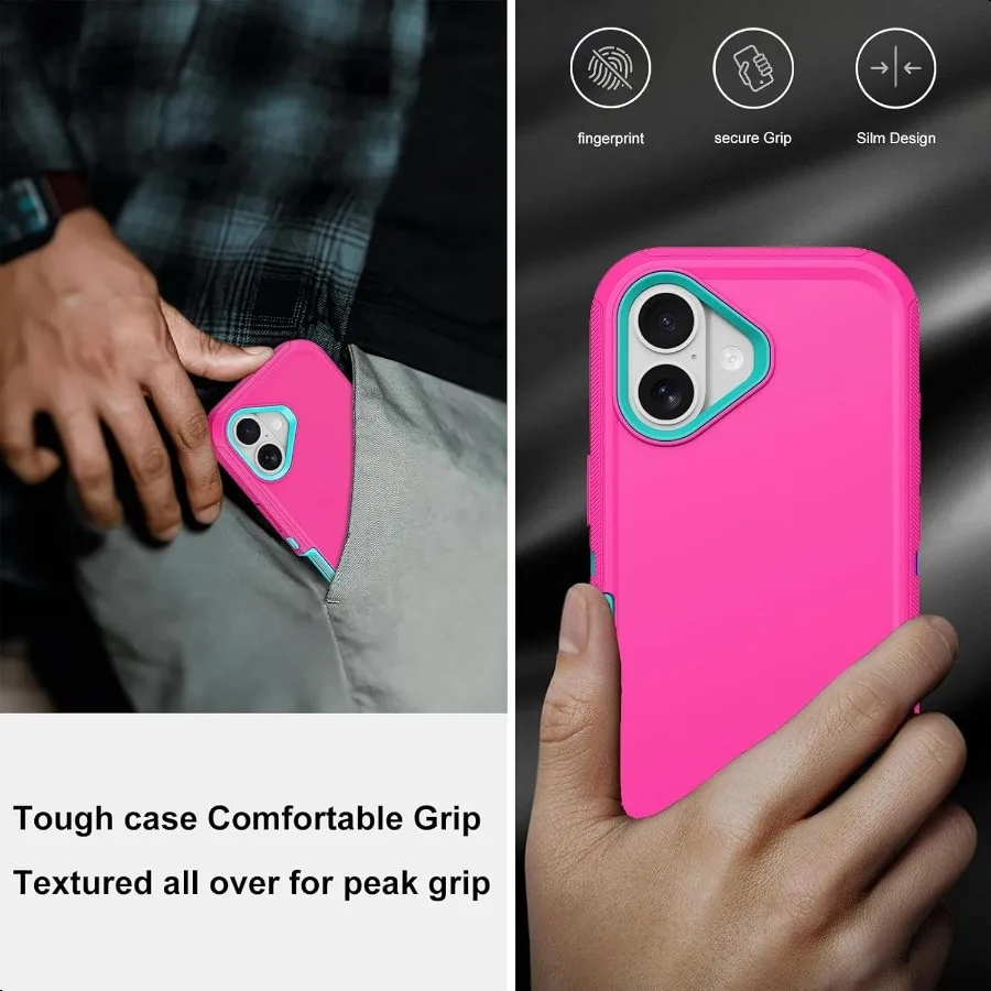 for iPhone 17 Case with Screen Protector Heavy Duty 3Layer Drop Protection DustProof Military Grade ShockAbsorbing Red Bumper P