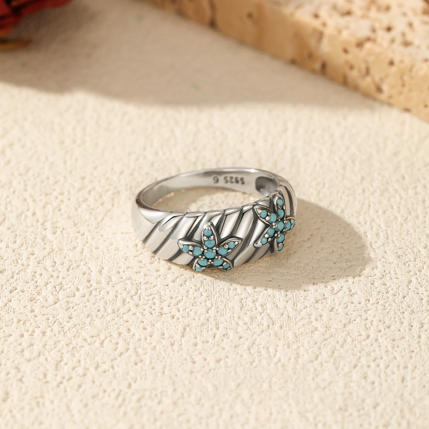 موديان ريترو الفيروز نجم البحر خواتم 925 فضة جوللي الملمس تصميم خواتم الاصبع للنساء غرامة مجوهرات