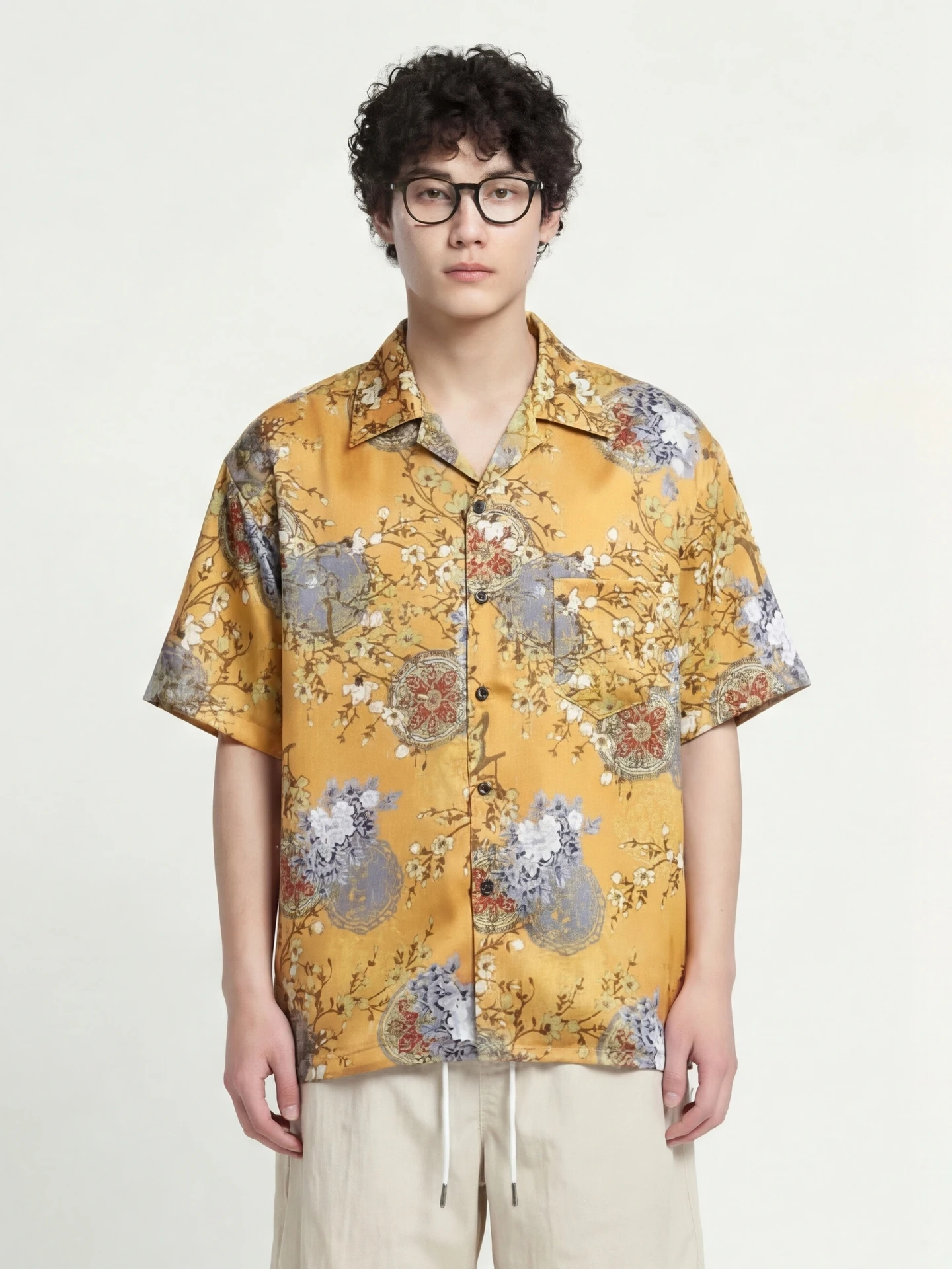 

Loose Casual Floral Print ort Sve irt ex Comfortable Breathable Polyester Fiber Spring Autumn Wear for Youth