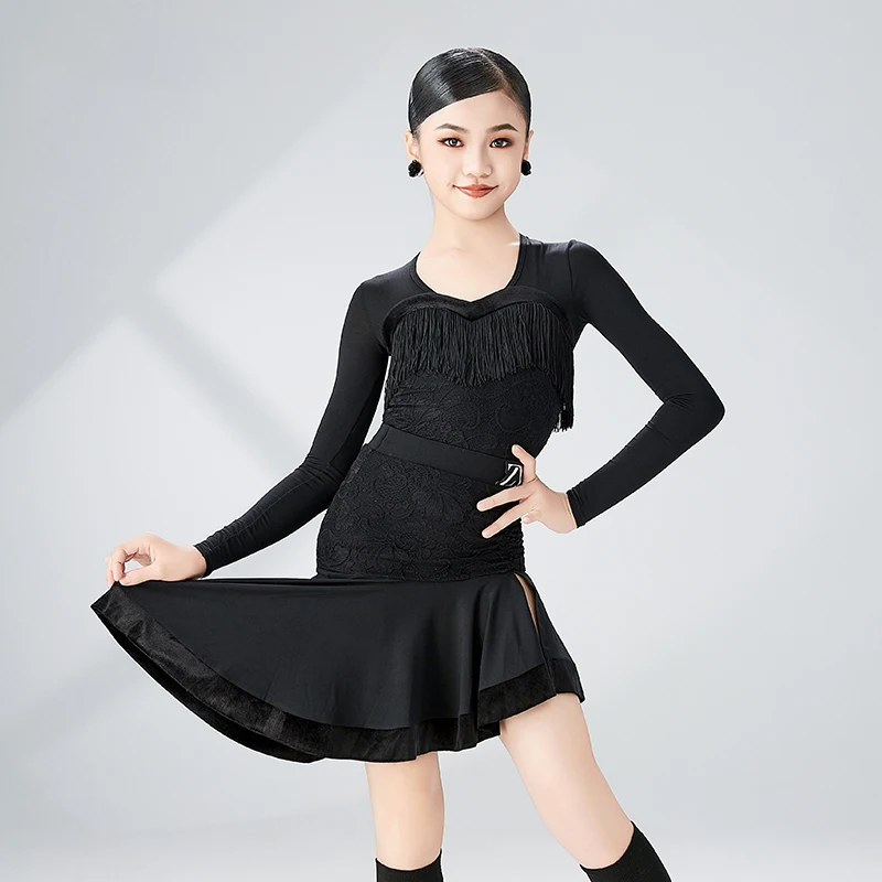 Kinder National Standard Gesellschaft stanz Wettbewerb Kleider für Mädchen lang ärmel ige Latin Dance Kleid Bühne Kostüm sl9240