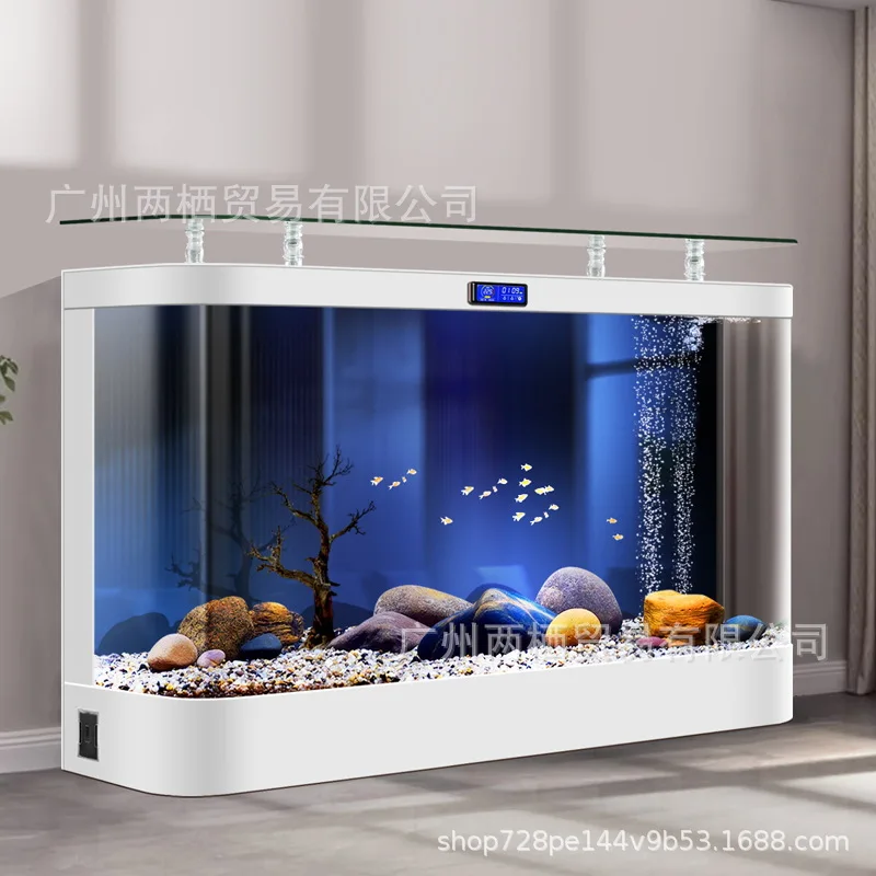

DSA living room against the wall fish tank, large curved integrated glass ecological aquarium, water-free goldfish tank