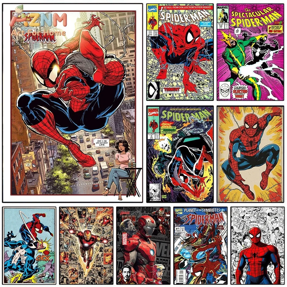 Spiderman Electro Venom Superhero Canvas Wall Art Poster Vintage Marvel Comic Print Picture Home Bedroom Living Room Wall Deco