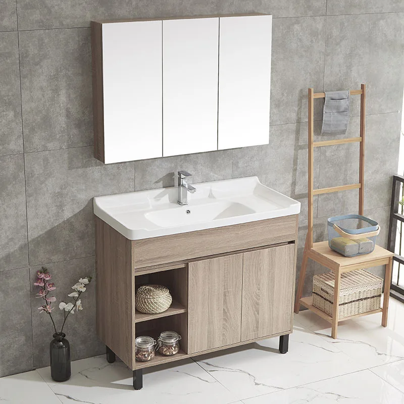 

Modern Bathroom Floor Cabinets Ceramic Integrated Washbasin Solid Wood Bathroom Vanity Cabinet with Sink Bathroom Furniture