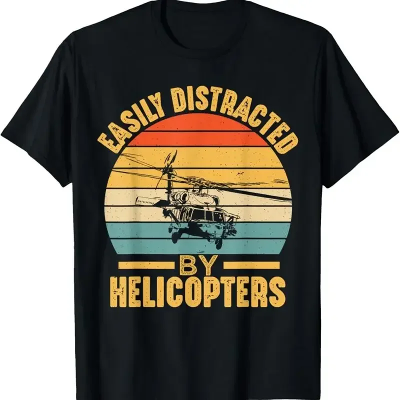 Easily Distracted By Helicopters Funny Helicopter Pilot T Shirt