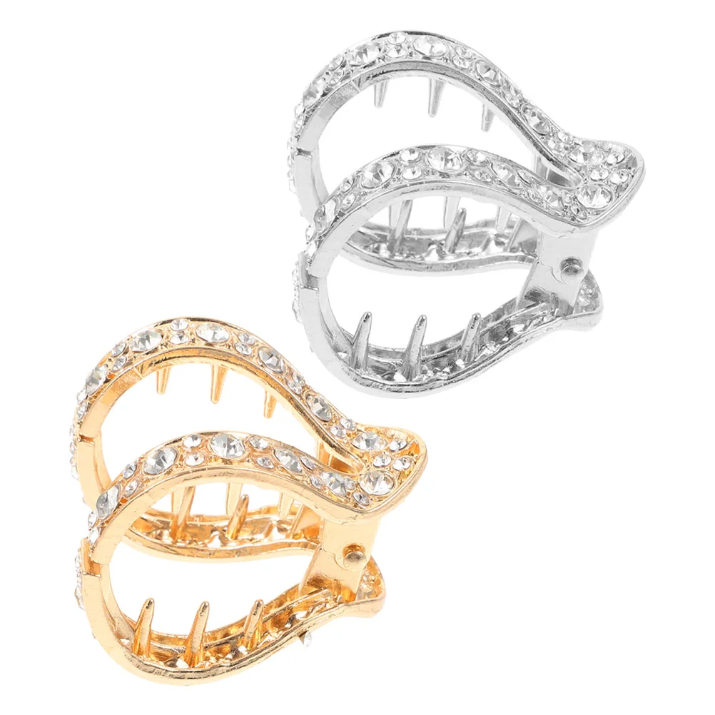 

2 Pcs V-shaped Rhinestone Gripper Hair Clips for Women Accessories Thick Zinc Alloy Bling Medium