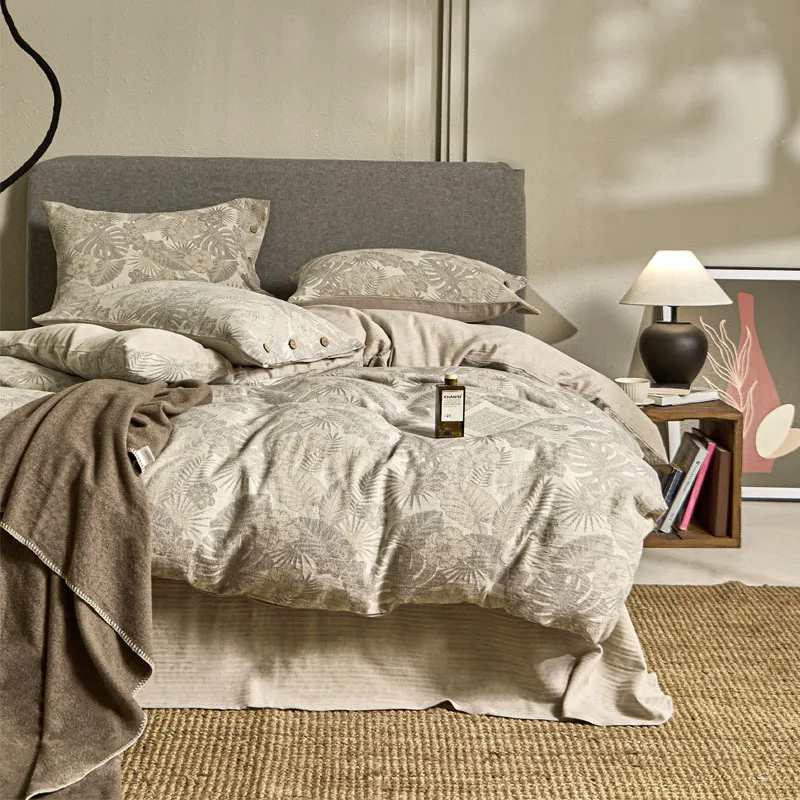 

Customizable single double bed sheet washed four-piece set, pure cotton Japanese simple linen bedding