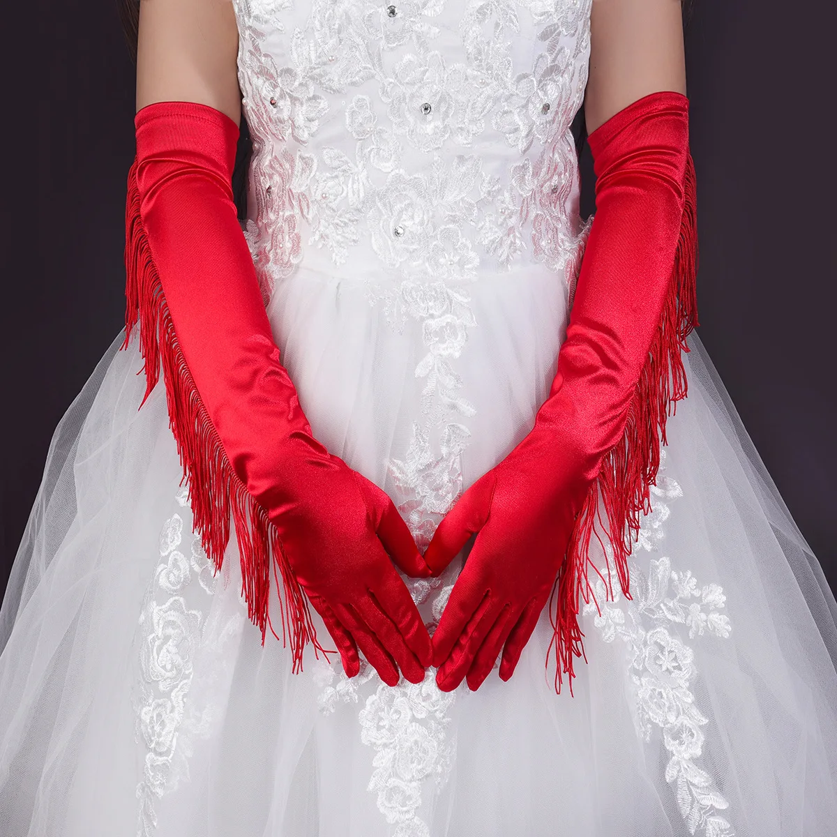 Gloves Long Tassel Stage Party Performance Women Accessory Sexy Ball Etiquette Polyester Spandex Black Lightweight Elegant