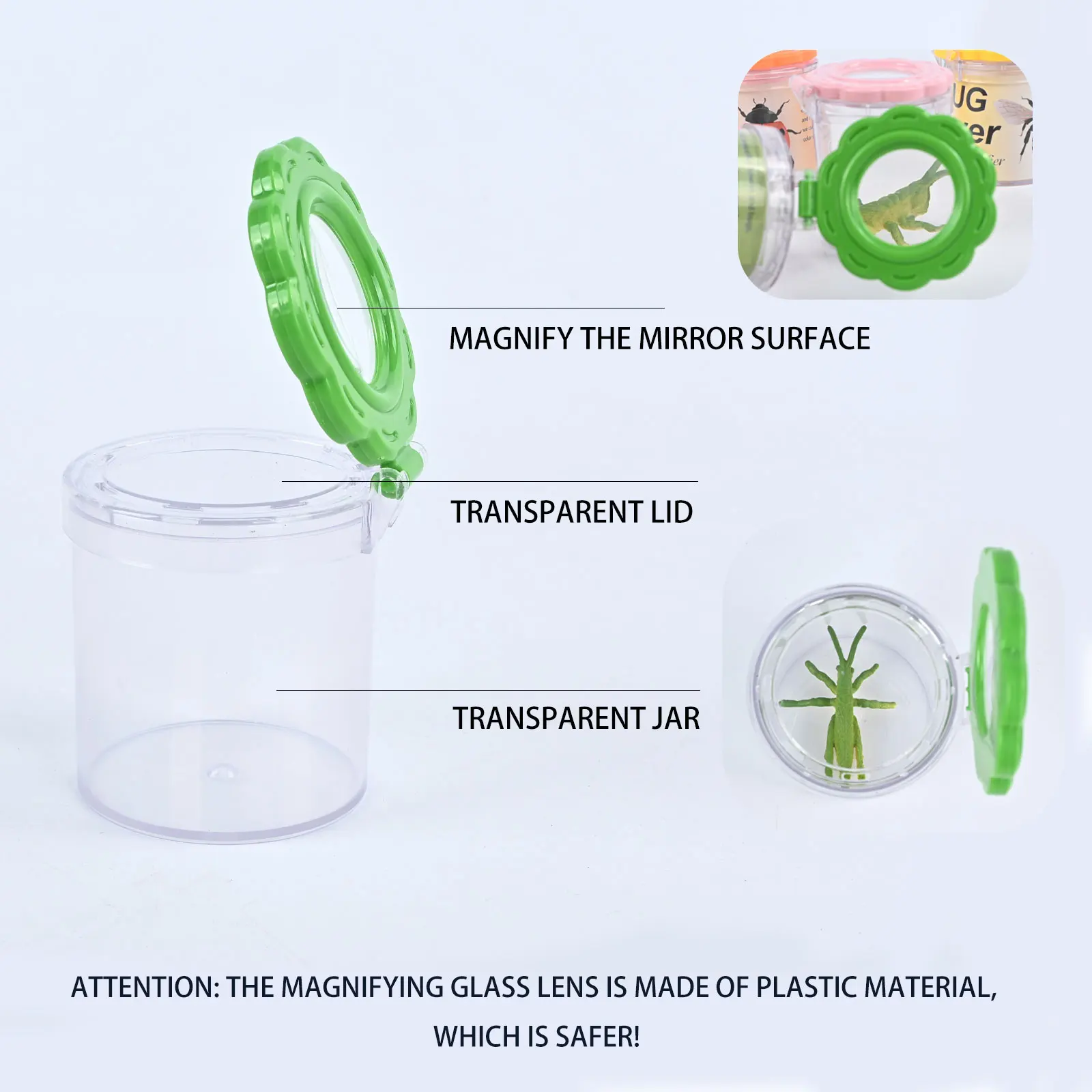 Children'S Outdoor Portable Transparent Insect Box Clip Net Fishing Insect Model Magnifying Glass Feeding Observation Box Toy