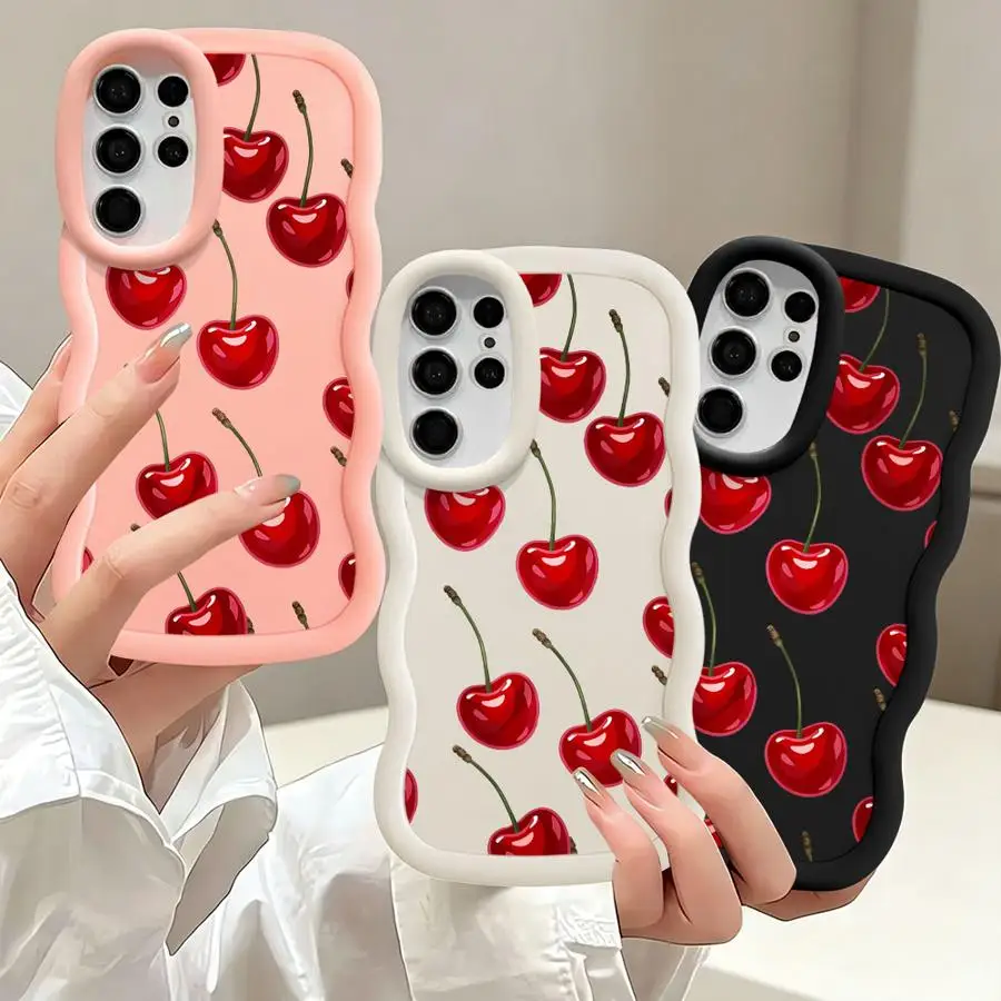Soft Phone Cover Case for Samsung Galaxy S26 S25 S23 Plus S24+ S21 S24 S25+ S20 FE S22 Ultra Cartoon Cherry Print
