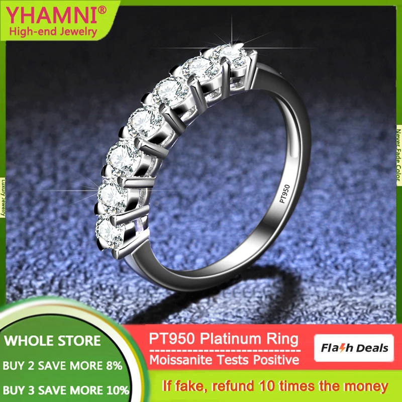 

100% Original PT950 Platinum Ring 0.7CT All Moissanite Rings for Women 5 Stones Sparkling Diamond Wedding Band Fine Jewelry GRA